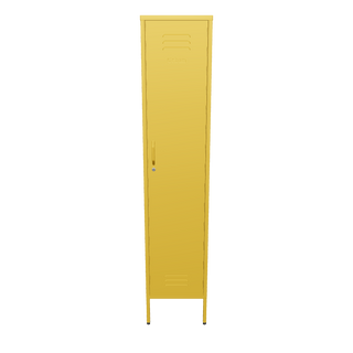 The Bexley, tall single door storage locker in mustard, against a white background.