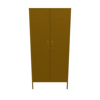 The Chelsea, a tall 2 door metal locker in mustard, against a white background.