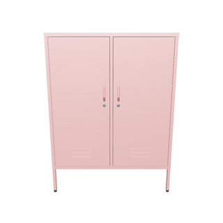 The Fulham 2 door metal storage locker in flamingo pink with a white background