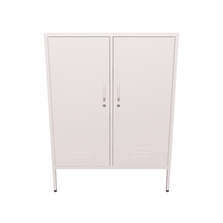 The Fulham 2 door metal storage locker in light pink with a white background