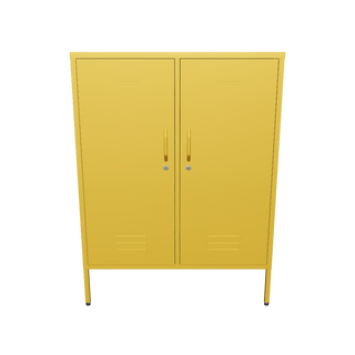 The Fulham 2 door metal storage locker in mustard with a white background