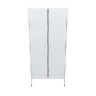 The Chelsea 2 door tall metal locker in sky blue against a white background.