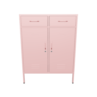 The Kensington 2 door metal locker with 2 drawers above in flamingo.