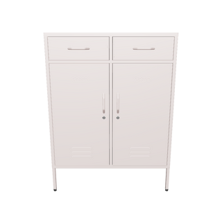 The Kensington 2 door metal locker with 2 drawers above, in light pink.