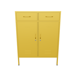 The Kensington 2 door metal locker with 2 drawers above, in mustard.