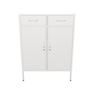 The Kensington 2 door metal locker with 2 drawers above, in vanilla.