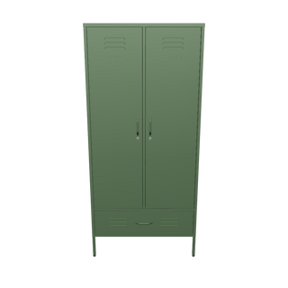 The Mayfair tall 2 door storage locker with a drawer at the bottom, in forest green.