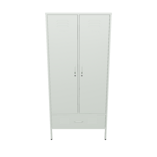 The Mayfair tall 2 door storage locker with a drawer at the bottom, in sage green