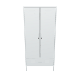 The Mayfair tall 2 door storage locker with a drawer at the bottom, in sky blue