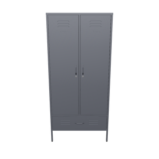 The Mayfair tall 2 door storage locker with a drawer at the bottom, in slate grey