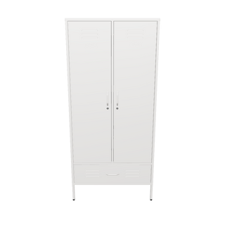 The Mayfair tall 2 door storage locker with a drawer at the bottom, in vanilla