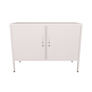 The Oxford, a wide, short 2 door metal locker in light pink.
