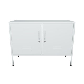The Oxford, a wide, short 2 door metal locker in sky blue.